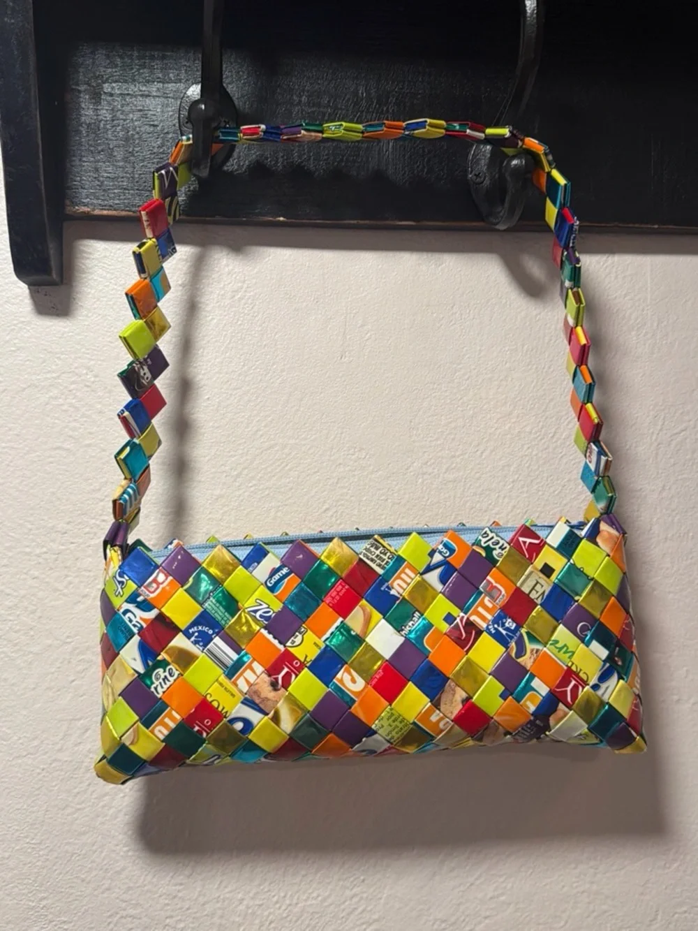 Handwoven Multicolor Recycled candy wrapper Shoulder Bag